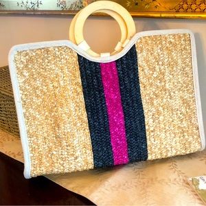 NWOT Striped Straw Handle Tote